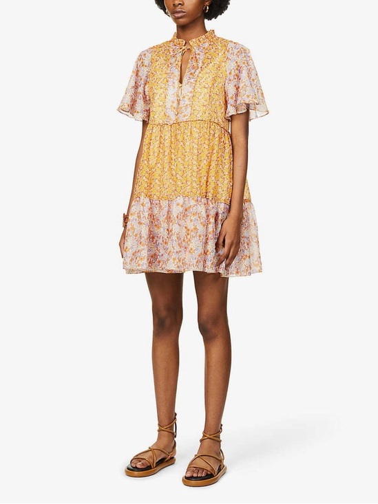 Maje Dresses & Skirts - Maje Rissolette Contrast Panel Floral-Print Cotton Dress size 36